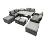 Fimous 10 Seater Wicker PE Rattan Furniture Outdoor Dining Table Double Seat Sofa Side Table 4 Stools Set Dark Grey Mixed