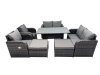 Fimous 8 Seat Outdoor Wicker PE Rattan Garden Furniture Set Dining Table Sofa Sets with 2 Big Stools Dark Grey Mixed