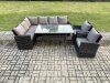 Fimous 8 Seater Garden Rattan Furniture Corner Dining Set with Armchair Indoor Outdoor Lounge Sofa Set Dark Grey Mixed
