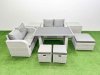 Fimous 8 Pieces Outdoor PE Rattan Sofa Set Patio Garden Furniture Sets with Cushions 2 Side Tables 3 Stools Light Grey