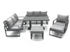 Fimous Outdoor Garden Furniture Set Aluminium Lounge Sofa Adjustable Rising Lifting Dining Table Sets with 2 Big Footstools Dark Grey