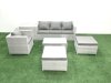 Fimous 6 Pieces Rattan Garden Furniture Set Outdoor Garden Sofa Chair Coffee Table Set with Side Table 2 Big Footstools Light Grey Mixed