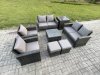 Fimous Rattan Garden Furniture Set 8 Seater Patio Outdoor Lounge Sofa Set with Square Coffee Table Double Seat Sofa Side Table 2 Small Footstools Dark Grey Mixed
