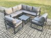 Fimous Outdoor Garden Furniture Set Aluminium Lounge Sofa Square Coffee Table Sets with 2 Pcs Chair Indoor Conservatory Set Dark Grey