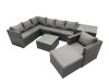 Fimous Rattan Garden Furniture Patio Furniture Sets with Corner Sofa Chair Square Coffee Table Big Footstool Side Table Dark Grey Mixed