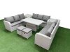 Fimous PE Rattan Lounge Sofa Set 11 Seater Outdoor Garden Furniture Set with Adjustable Lifting Dining or Coffee Table 3 Seater Sofa 2 Stools 2 Side Table Light Grey
