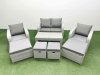 Fimous PE Wicker Rattan Furniture Sets with Oblong Coffee Table Love Sofa Reclining Chair 4 Stools Light Grey Mixed