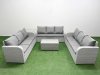Fimous PE Rattan Lounge Sofa Set 9 Seater Outdoor Garden Furniture Set with Rectangular Coffee Table 3 Seater Sofa Side Table Light Grey