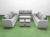 Fimous PE Rattan Lounge Sofa Set 11 Seater Outdoor Garden Furniture Set with Oblong Coffee Table 3 Seater Sofa 2 Stools Side Table Light Grey