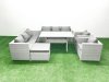 Fimous Rattan Garden Furniture Set Outdoor 8 Seater Patio Dinin g Sofa Sets with Dining Table 2 Chairs Big Footstool Light Grey Mixed