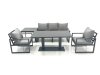 Fimous Outdoor Aluminium Garden Furniture Set with Adjustable Rising Lifting Dining Table 3 Seater Sofa 2 Chair Side Table Dark Grey