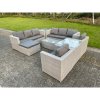 Fimous Light Grey Outdoor PE Rattan Garden Furniture Set Wicker Sofa Set Rectanguar Coffee Table 2 Armchair 2 Side Table 9 Seat