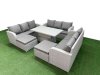 Fimous PE Rattan Lounge Sofa Set 11 Seater Outdoor Garden Furniture Set with Adjustable Lifting Dining or Coffee Table 3 Seater Sofa 2 Big Footstools Light Grey