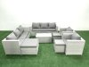 Fimous Outdoor Rattan Sofa Garden Furniture Set with 2 Armchairs Oblong Coffee Table 3 Footstools Side Table Light Grey Mixed