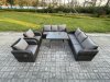 Fimous 8 Seater Rattan Outdoor Garden Furniture Sofa Set Patio Table & Chairs Set with 3 Seater Sofa Rectangular Dining Table Dark Grey Mixed