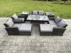 Fimous Garden Furniture Sets 9 Pieces Rattan Furniture Handmade Wicker Patio Sofa Set with 2 Big Footstool 2 Side Tables Dark Grey Mixed
