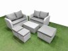 Fimous 7 Seater Outdoor Love Sofa Set Rattan Garden Furniture Set with Rectangular Coffee Table 3 Footstool Light Grey
