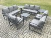 Fimous Aluminium Outdoor Garden Furniture Set Patio Lounge Sofa with Square Coffee Table 3 Armchairs 2 Side Tables Dark Grey