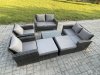 Fimous Outdoor Rattan Garden Furniture Set 8 Seater Patio Lounge Sofa Set with Coffee Table 2 Big Footstool Dark Grey Mixed