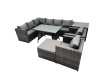 Fimous 9-seater Outdoor PE Rattan Sofa Set with Dining Table Patio Garden Furniture Sets with 2 Chair Big Stool Side Table Dark Grey Mixed