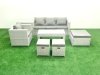 Fimous Rattan Garden Furniture Set Outdoor Lounger Sofa with Coffee Table 3 Footstools Side Table Light Grey Mixed