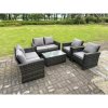 Fimous 6 Seater Dark Grey Mixed High Back Rattan Sofa Set rectangular Coffee Table Garden Furniture Outdoor Patio