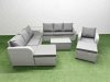 Fimous 9 Seater Poly Rattan Outdoor Garden Furniture Sofa Set Patio 3 Seater Sofa Reclining Chair 3 Seater Sofa 2 Big Footstools Side Table Light Grey