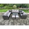 Fimous Outdoor Lounge Sofa Set Wicker PE Rattan Garden Furniture Set with 2 Armchairs Oblong Coffee Table 2 Side Tables 2 Small Footstools Dark Grey Mixed