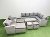 Fimous Rattan Garden Furniture Set 9 Pieces Outdoor Garden Sofa Oblong Coffee Table Set with 2 Chairs 4 Footstools Light Grey Mixed