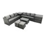 Fimous Rattan Garden Furniture Dining Set 8-seater Patio Coffee Table Sofa Set with Side Table 2 Small Footstools Dark Grey Mixed
