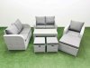 Fimous High Back Poly Rattan Garden Furniture Set with Reclining Chair Loveseat Sofa Oblong Coffee Table Indoor Outdoor Patio Set 3 Stools Light Grey
