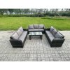 Fimous Outdoor Lounge Sofa Set 9 Seater Rattan Garden Furniture Set with Rectangular Coffee Table 3 Seater Sofa Dark Grey Mixed