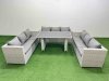 Fimous Patio Outdoor Garden Furniture Sets with Black Glass Top Dining Table 3 Seater Sofa 2 Side Tables Light Grey