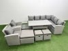 Fimous Rattan Garden Furniture Set Outdoor 12 Seater Patio Dining Corner Sofa Sets with Dining Table Chair 4 Footstools Light Grey Mixed