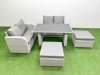 Fimous 5 Pieces Outdoor PE Rattan Sofa Set Patio Garden Furniture Sets with Cushions 2 Big Stools Light Grey