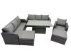 Fimous Rattan Garden Furniture Dining Set 9-seater Patio Height Adjustable Rising Lifting Table Sofa Set with 2 Big Footstool Dark Grey Mixed