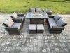 Fimous Wicker PE Rattan Garden Furniture Sets 8 Seater Patio Outdoor Gas Firepit Dining Table Heater Set with Double Seat Sofa Side Table 2 Small Footstools Dark Grey Mixed
