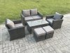 Fimous 6 Seater Outdoor Rattan Garden Furniture Set Patio Lounge Sofa Set with Coffee Table 2 Small Footstools Dark Grey Mixed