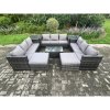 Fimous Outdoor Lounge Sofa Set Wicker PE Rattan Garden Furniture Set with Oblong Coffee Table 2 Side Tables 2 Big Footstool 11Seater Dark Grey Mixed