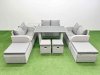 Fimous 10 Seater Patio Garden Furniture Sets with Black Glass Top Dining Table Love Sofa Side Table 4 Stools Light Grey
