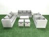 Fimous Outdoor Rattan Sofa Garden Furniture Set with 2 Armchairs Oblong Coffee Table 2 Small Footstools Light Grey Mixed