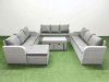 Fimous PE Rattan Lounge Sofa Set 12 Seater Outdoor Garden Furniture Set with Oblong Coffee Table 3 Seater Sofa 3 Stools Light Grey