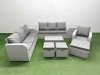 Fimous 10 Seater Poly Rattan Outdoor Garden Furniture Sofa Set Patio 3 Seater Sofa Reclining Chair 3 Seater Sofa 3 Stools 2 Side Table Light Grey