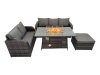 Fimous Garden Outdoor Rattan Furniture Set Rattan Love Sofa 3 Seater Sofa with Big Footstool Dark Grey Mixed