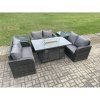 Fimous Rattan Outdoor Garden Furniture Sofa Set Gas Fire Pit Dining Table Gas Heater with 2 Side Tables Love Sofa Dark Grey Mixed