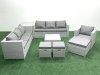 Fimous Wicker PE Rattan Sofa Garden Furniture Set with Armchair Square Coffee Table 3 Footstools Side Table Light Grey Mixed