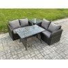 Fimous Outdoor Garden Furniture Sets 4 Pieces Wicker Rattan Furniture Sofa Sets with Rectangular Dining Table Love Sofa Side Table