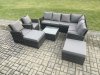 Fimous 10 Seat Rattan Garden Furniture Corner Sofa Set Outdoor Patio Sofa Table Set with 2 Big Footstool 2 Armchairs Dark Grey Mixed