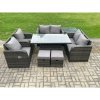 Fimous Outdoor Rattan Garden Furniture Set Patio Height Adjustable Rising lifting Dining Table Love Sofa With Side Table 2 Footstools