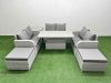 Fimous 8 Seater PE Wicker Rattan Furniture Sofa Sets with Adjustable Lifting Dining or Coffee Table 2 Seater Love Sofa 2 Big Footstool Side Table Light Grey